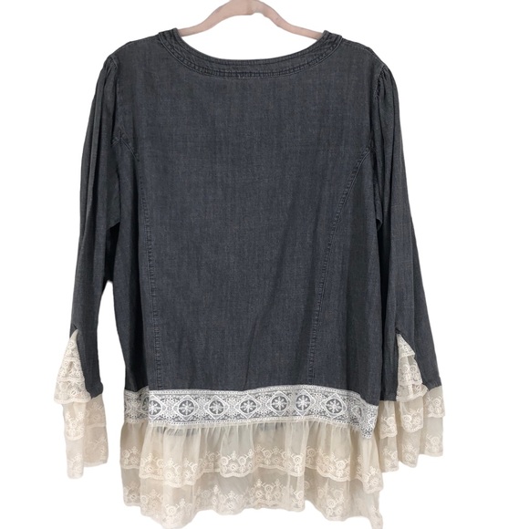 NWT Ladies Victorian Style Shacket w/Ruffle Lace Cuffs and Hem, Button Up Top M - Picture 2 of 7